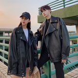 Men's Coat Leather Jacket Couple Dress Spring And Autumn Trend Handsome Loose Large-Size Locomotive Clothes Men And Women