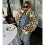 Exploding 2025 Autumn And Winter New Temperament Fashion Leopard-Print Collar Imitation Fur Coat