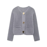Autumn/Winter 2025 New Women's Solid-Color Casual Fashion Coarse Knit Long-Sleeved Sweater Cardigan Jacket