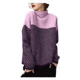 French Design Sense Niche Knitted Jersey High-Neck Loose Streak Languid Wind Thick Sweater Woman
