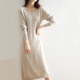 Autumn And Winter Coat V-Neck Wool Knitted Dress Women Winter Loose High-End High-End Skirt