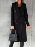 Women's Spring 2025 Coat Hair, Coat Solid Long Sleeve Double Buckle Bag Temperament Elegant