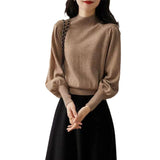 European Goods In The Ocean With Half-High Collar Knitted Women 2025 Autumn New Lantern Sleeve Cashmere Bottom Sweater Commute