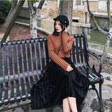Velvet Hundred Folded Skirt Female Students 2025 Spring And Autumn New Korean Version Of High-Rise Half-Dress Mid-Long Long Skirts Appear High