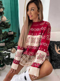 New Women's Round-Neck Red Knitted Blouse Casual Snowflake Christmas Sweater
