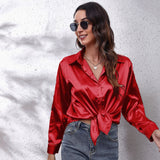 Colored Shirt Women's Denswear Simulation Silk Long-Sleeved Shirt New Women's Clothing