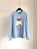 2025 New Women's Casual Round-Neck Bear Pattern Embroidered Sweater Knitted Shirt