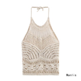 Z Wind Summer New 2025 Women's Clothing Hollow Knitted Neck Bare Back Leisure Vest Blouse 3991015