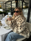 Exploding 2025 Autumn And Winter New Temperament Fashion Leopard-Print Collar Imitation Fur Coat
