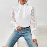 2025 Spring And Autumn New Solid Color Half Height Folding Spliced Wavy Lotus Leaf Side Long Sleeve Yarn Cloth