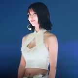 2025 Autumn And Winter New Women's Pure Color Sexy Hot Girl Hair Splicing Hollow Short Sleeveless Top