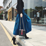 Velvet Hundred Folded Skirt Female Students 2025 Spring And Autumn New Korean Version Of High-Rise Half-Dress Mid-Long Long Skirts Appear High