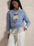 2025 New Women's Casual Round-Neck Bear Pattern Embroidered Sweater Knitted Shirt