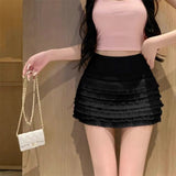 Temperament Sweet Babes Lace Folded Short Skirt Women's Summer Design With Thin Belt Seat Pants Cake A Skirt