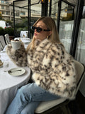 Exploding 2025 Autumn And Winter New Temperament Fashion Leopard-Print Collar Imitation Fur Coat