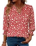 Women's 2025 Fashion Shirt Seven-Sleeve Flower Printed Casual Shirt Summer T-Shirt