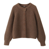 Autumn/Winter 2025 New Women's Solid-Color Casual Fashion Coarse Knit Long-Sleeved Sweater Cardigan Jacket