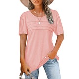 2025 Women's Summer Round-Neck Short-Sleeved Chest Tuck Line Folded Blouse T-Shirt