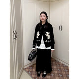 Parkyeon New Chinese-Style Atmosphere With Bow Embroidered Long-Sleeved Blouse Dress Autumn Burst Suit