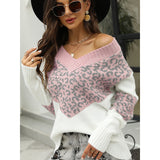 Sweater 2025 New Colored Knitted Shirt Women's Autumn Winter Leopard Tard New V-Necked Sweater