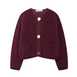 Autumn/Winter 2025 New Women's Solid-Color Casual Fashion Coarse Knit Long-Sleeved Sweater Cardigan Jacket