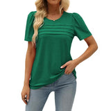 2025 Women's Summer Round-Neck Short-Sleeved Chest Tuck Line Folded Blouse T-Shirt