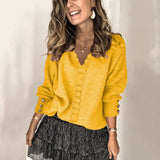 Autumn/Winter 2025 New Lace V-Necked Jacket Sweater Lady Loose Long-Sleeved Solid-Colored Sweater