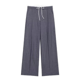 Commuter Leisure Wide-Legged Pants 2025 Spring Bump Color Double Belt High-Waisted Trousers Women