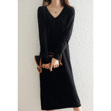 Autumn And Winter Coat V-Neck Wool Knitted Dress Women Winter Loose High-End High-End Skirt