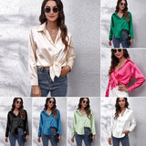 Colored Shirt Women's Denswear Simulation Silk Long-Sleeved Shirt New Women's Clothing