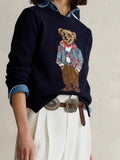 2025 Autumn And Winter Explosion Of Women's Cotton Heavy-Industrial Cartoon Bear Round Lead College To Reduce The Age Of Women Sweater