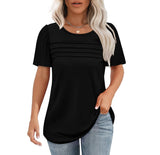 2025 Women's Summer Round-Neck Short-Sleeved Chest Tuck Line Folded Blouse T-Shirt