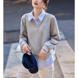 2025 Spring Autumn New Wearing Horse Clip Outside The Folding Sweater Shoulder Tide Cardigan Knitting Vest Woman