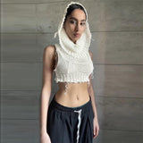 Autumn 2025 Fashion Trend Women's New Hooded Sleeveless Umbilly Knitted Solid Color Sweater