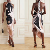 2025 New Summer Sexy Hanging Neck Prints On The Beach Beach Dress Woman