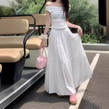 Long-Long Drag Skirt Sunscreen Skirt 95Cm Female Large-Size Cake White Skirt Large Skirt Umbrella Skirt Wrinkled Skirt