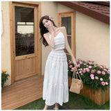French Gentle Wind Skirt Woman's New High-Waisted Hanging Cake Skirt Temperament Long Skirt Sling Vest Set