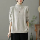 Red Literary And Art Retro Semi-High-Collar Sweater Women Loose Large Plate Type 2025 Autumn And Winter Casual Knitted Bottom Shirt