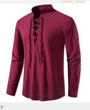 2025 Men's New Men's Cotton Henley Shirt Long Sleeve Hipple Leisure Beach Ripple Ragged Sweater