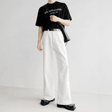 Superior Sensing White Jeans Men's And Women's Loose Straight Drags Broad Legged Couple Casual Cleanfit Pants