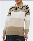 Colored Leopard-Print Round-Neck Casual Sweater Autumn And Winter New Women's Knitted Shirt Women's Long-Sleeved Bottom Shirt