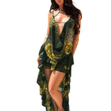 2025 Summer New Women's Deep V Sexy Bare Waist Vest High-Waist Irregular Skirt Suit Woman