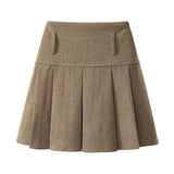 Short Skirt Women Spring And Autumn Wick Velvet Skirt Brown Large Size Fat Mm High-Waist College Windy Skirt Thin