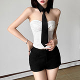 2025 Autumn And Winter New Women's Fashion Hottie Breast Sexy Bare Vest Bump Color Tie Two Sets