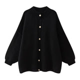 Women's 24 Years Autumn And Winter New Collar Metal Button Decoration Bat Sleeve Sweater