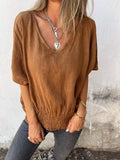 2025 Summer New Loose T-Shirt Lady V-Neck Casual Cotton Shemp To Take The Top Lady