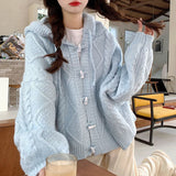 2025 Autumn New Spring And Autumn Lazy Soft Knitted Cardigan Soft Knitted Cardigan Soft Tie Blue Hooded Sweater Coat Women Autumn And Winter