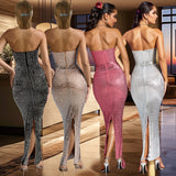 C6962 Women's Stylish Solid Color Burning Diamond Sleeveless Dress