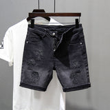 Stylish Black Denim Shorts Men's Summer Slim Retro Mids Pants Gradient Elastic Five-Point Trousers