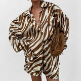 Spring 2025 Women's Shirt Top Shorts Print Fashion Casual Shirt Two Sets